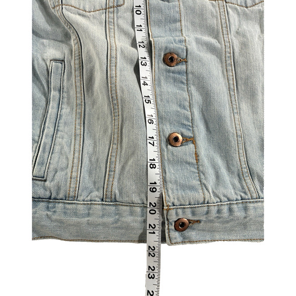 Forever 21 Denim Jean Jacket Boho Button Up Light Wash Men's Small - Picture 6 of 7